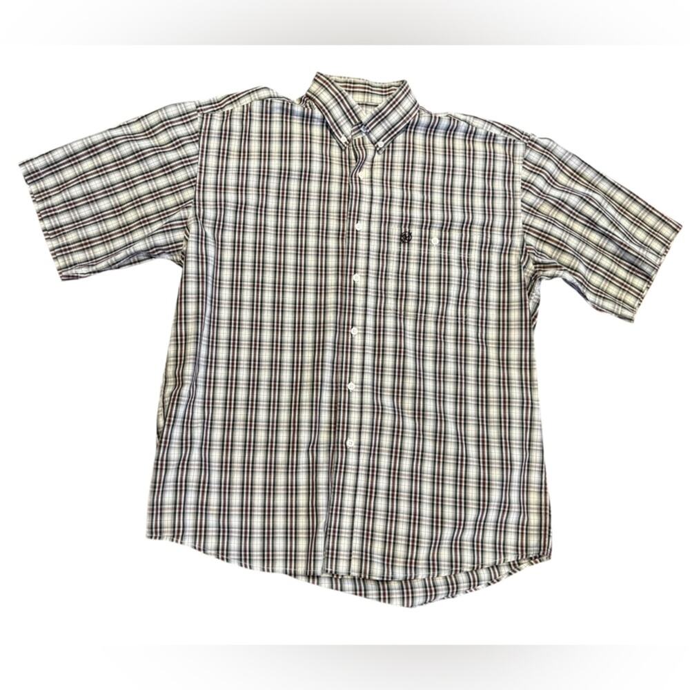 Gunnison Creek Men's Large Burgundy Plaid Button-Down Short Sleeve Shirt